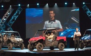 Mike Martinez, VP of Yamaha’s ATV/SxS Group, introduces the Viking in front of a crowd of 2,200 at the MGM Grand Hotel & Casino in Las Vegas in mid-June.