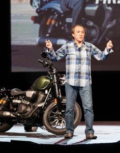 Yamaha Motor Co., Ltd., CEO and president Hiroyuki Yanagi rode a Bolt on stage at the Yamaha national dealer meeting at the MGM Grand Hotel & Casino in mid-June.