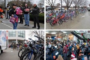 Motorcyclists from the Raleigh Harley Owners Group and Ray-Price Harley-Davidson delivered 80 bicycles and $2,500 in cash and toys to the U.S. Marines Toys for Tots campaign to share with local children in need.