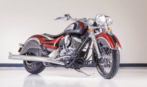 The Big Chief Custom features an array of Genuine Indian Motorcycle aftermarket accessories along with a custom paint scheme and billet girder front fork.