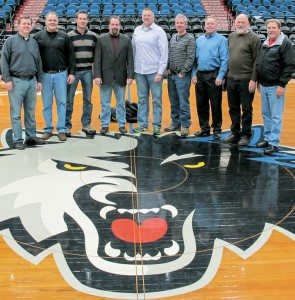 CFMOTO regional sales managers were treated to a Minnesota Timberwolves game as part of their meetings at company headquarters in Plymouth, Minn. VIP treatment landed them at center court following the game. (Left to right) Dave McMahon, editor in chief, Powersports Business; Dave Auringer, VP sales and marketing, CFMOTO; Jason Browning, Jay Danis, Dave Hrejsa, Nick Zierden, Chuck Schram, Ron Sackett, Nick Trumbo and Tony Heck (not pictured).