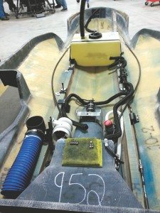 A complete Quadski takes about three days to build, including steps such as the composite construction of the hull, attaching the Gibbs power takeoff unit (PTU) to BMW’s K1300 engine, gel-coating the body and quality control.