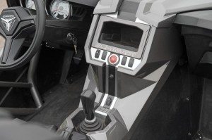 The Slingshot’s cockpit offers a steering wheel, pedals and three-point seatbelts. While this base Slingshot does not come with an LCD media screen, the SL version does.